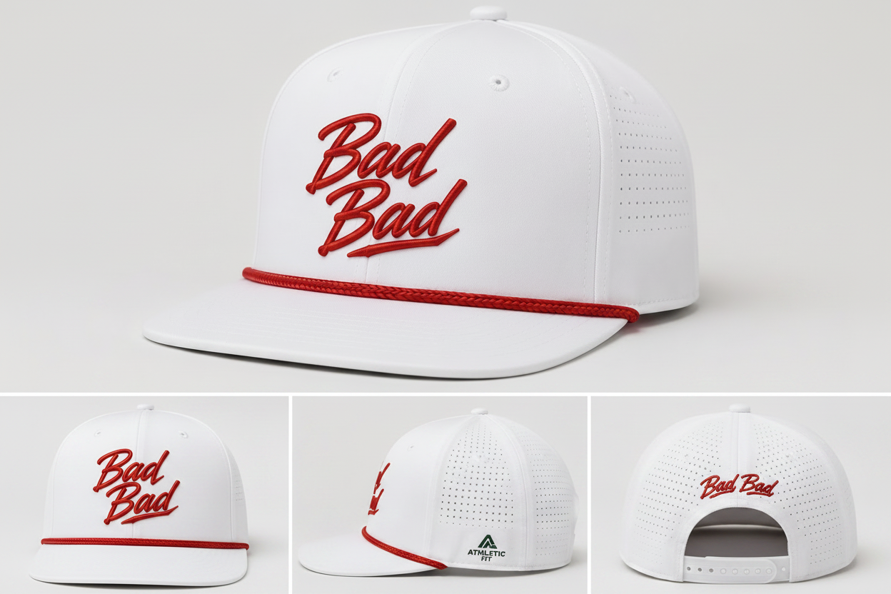 Bad Bad White Hat with Red Lettering
