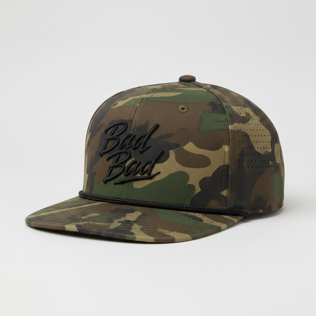 Camo Hat with Black Bad Bad Logo