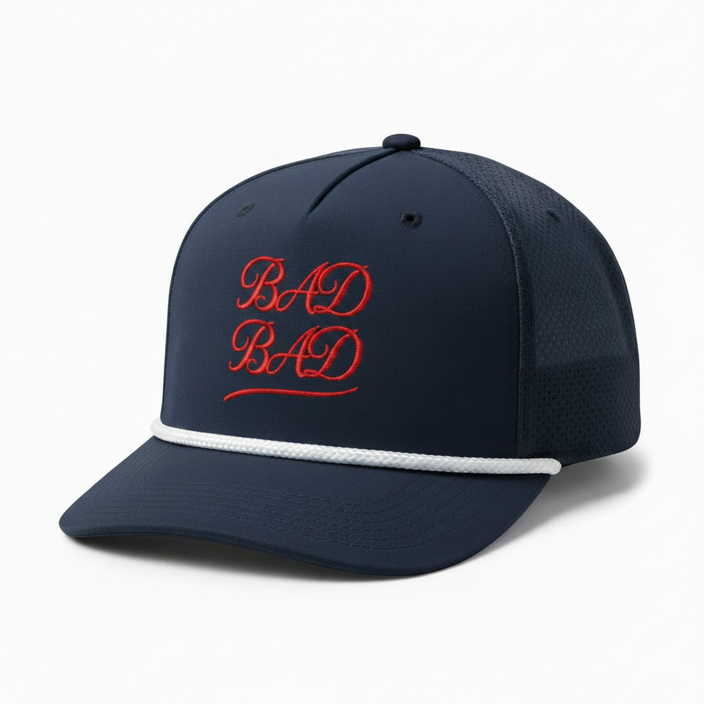 Navy Blue Red Script Rope Hat