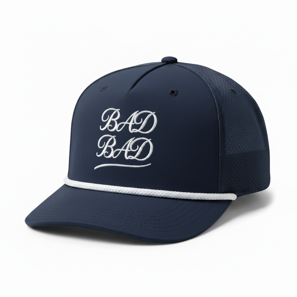 Navy Blue White Script Rope Hat